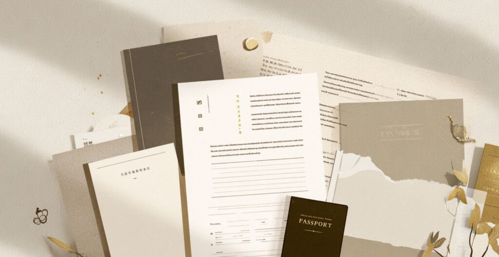 国際結婚のお見合い前に必要な準備や確認項目を表す書類とチェックリストの画像